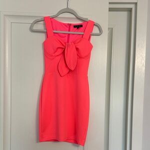 FORE Neon Coral Tie-Front Mini Dress